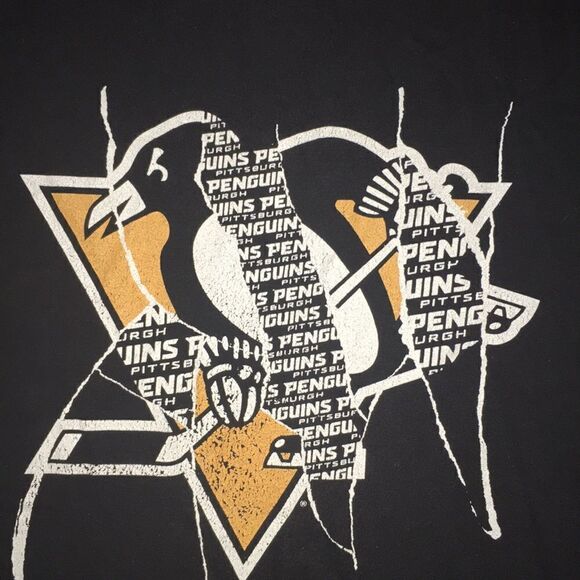 Black amplifier adidas Pittsburgh Penguins NHL Hockey League t shirt L mens - Picture 3 of 4